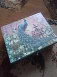 Decoupage przepiękna szkatułka na biżuterię paw