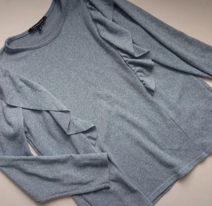 Melanżowy niebieski sweterek z falbanką peacocks 14 L 40