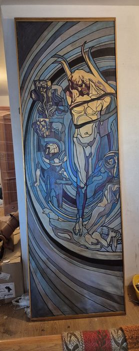 Piękny obraz kopia witrażu Wyspiańskiego  260x90cm