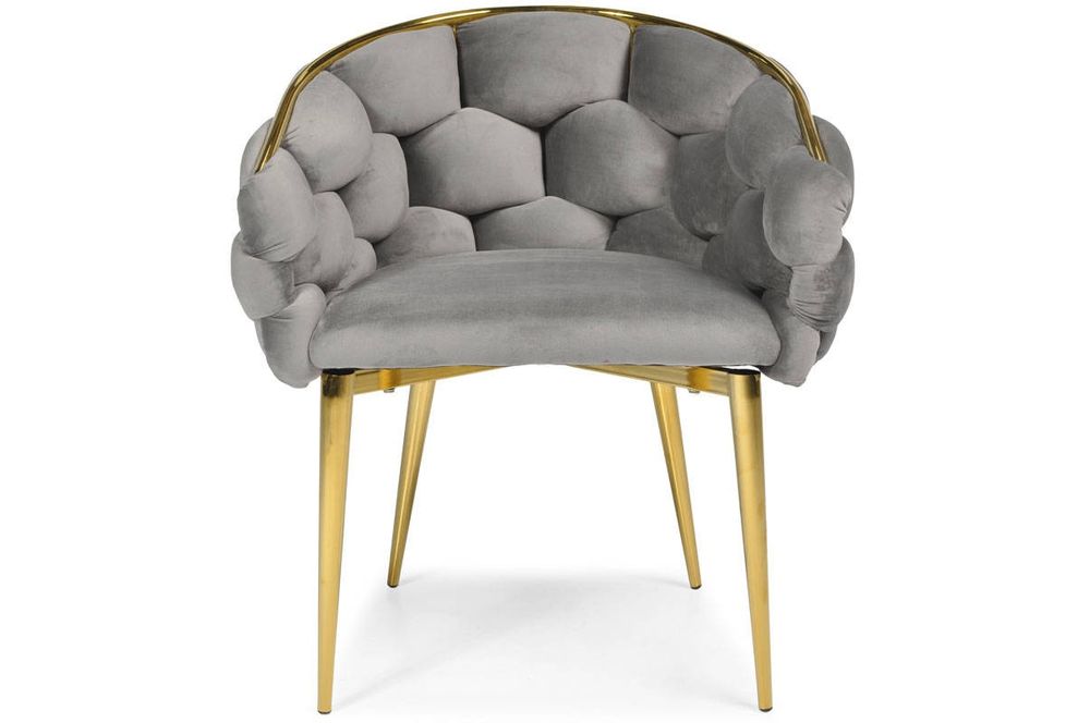 Nowoczesne Krzesło z Oparciem Szare Obicie Welurowe na Złotych Nogach