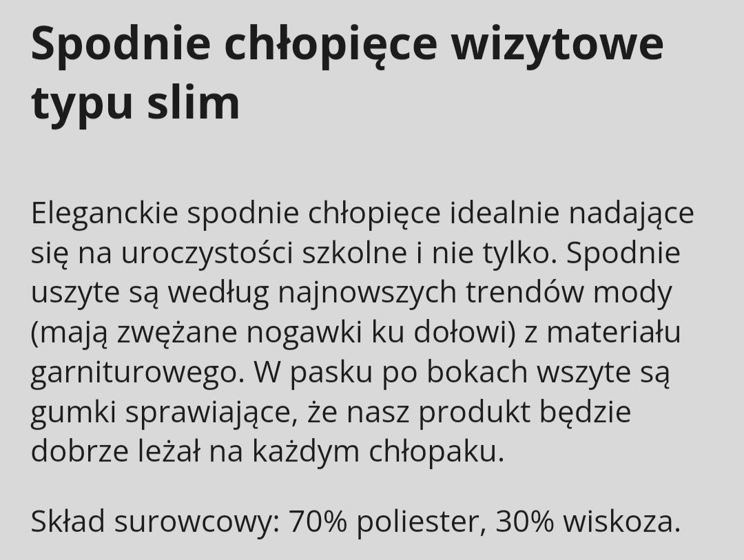 Spodnie chłopięce wizytowe garniturowe slim r. 104, granatowe, używane