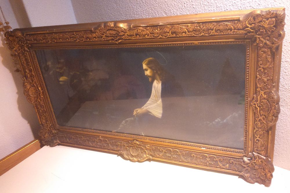 Retro Vintage Antiga Grande Moldura Gesso Imagem Rara Jesus Cristo