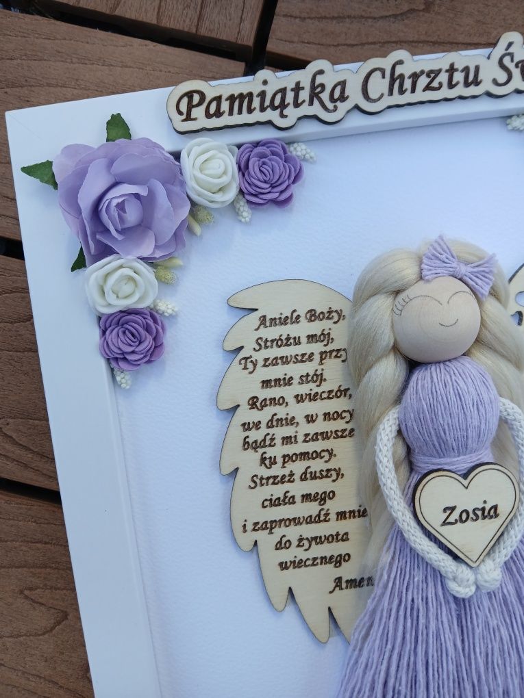 Pamiątka chrztu świętego aniołek w ramce A4 anioł stróż