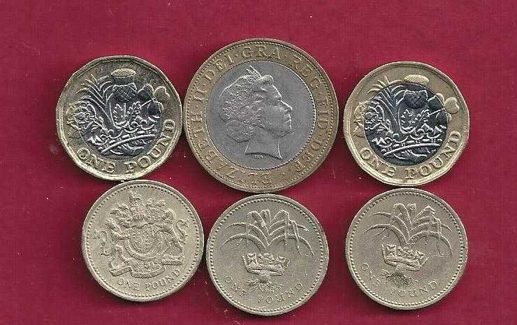 Inglaterra  6  moedas  2  Pondes  e  1  Ponde  (libras) datas diversas