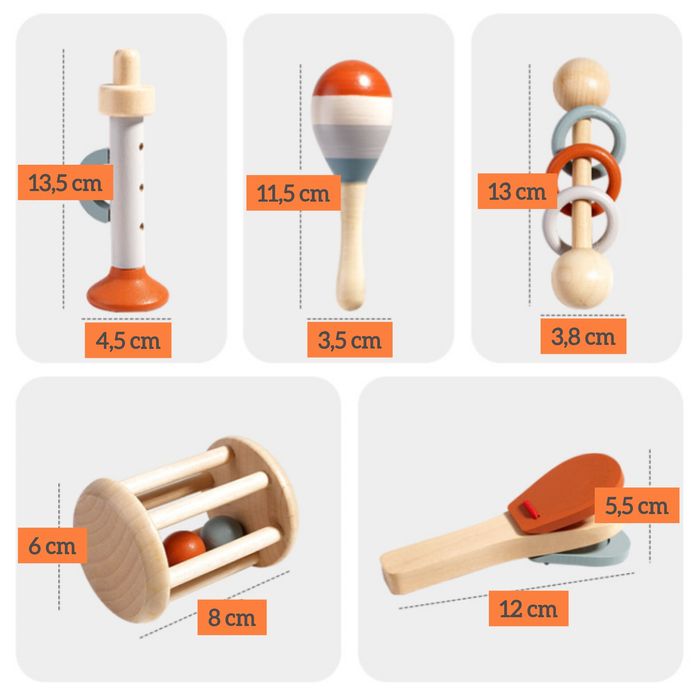 Набір Монтессорі 5 предметів, дитячі дерев'яні музичні інструменти