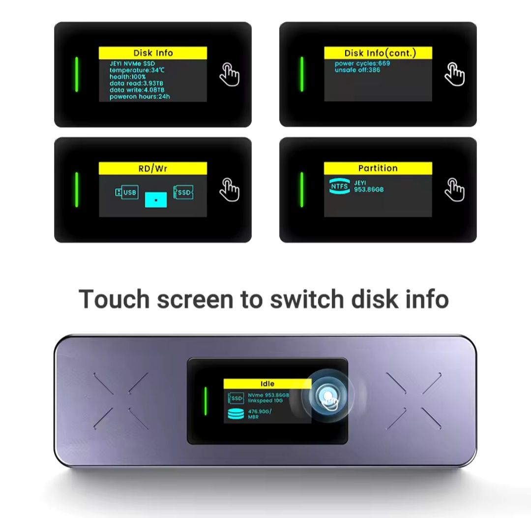 JEYI i9x NVMe / SATA SSD карман , USB 3.2 10 Gbps , в комплекте 2 USB