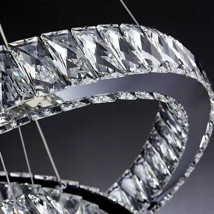 Lampa sufitowa wisząca kręgi z kryształkami Srebrna Glamour żyrandol
