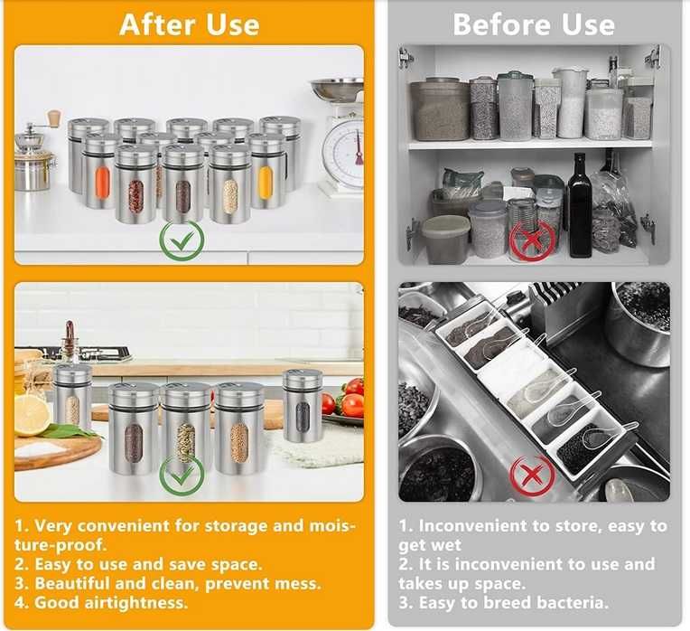 Zestaw słoiczków na przyprawy 12 SZT SZKŁO + STAL NIERDZEWNA