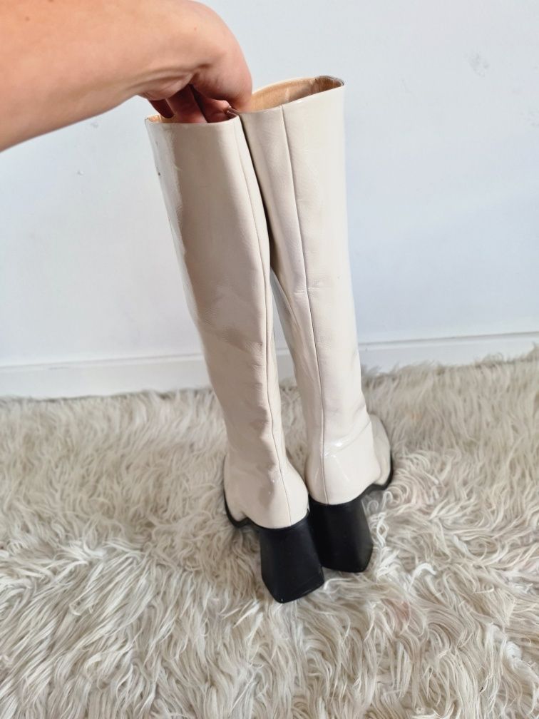 Raid 27,5cm 41 42 kozaki na obcasie lakierowane białe beż ecru boho