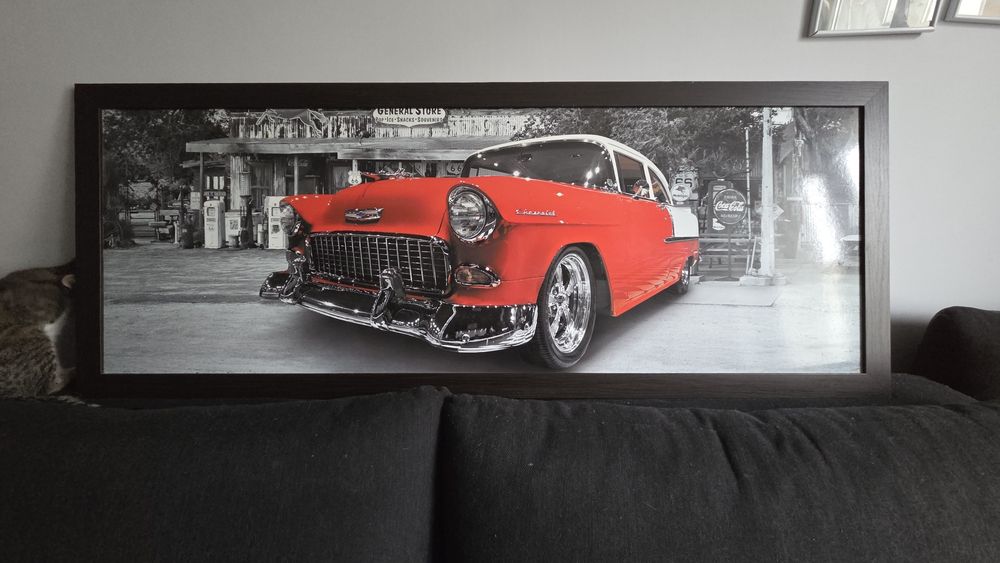 Duży obraz czerwono szary auto 147x57 cm