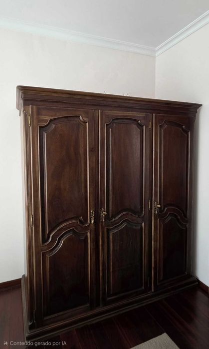 Mobília de Quarto Casal Mogno (Cama, Roupeiro, Cómoda, Mesa Cabeceira)