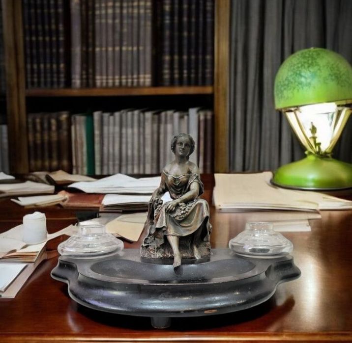 Przepiękny przedwojenny kałamarz z oryginalnymi pojemnikami