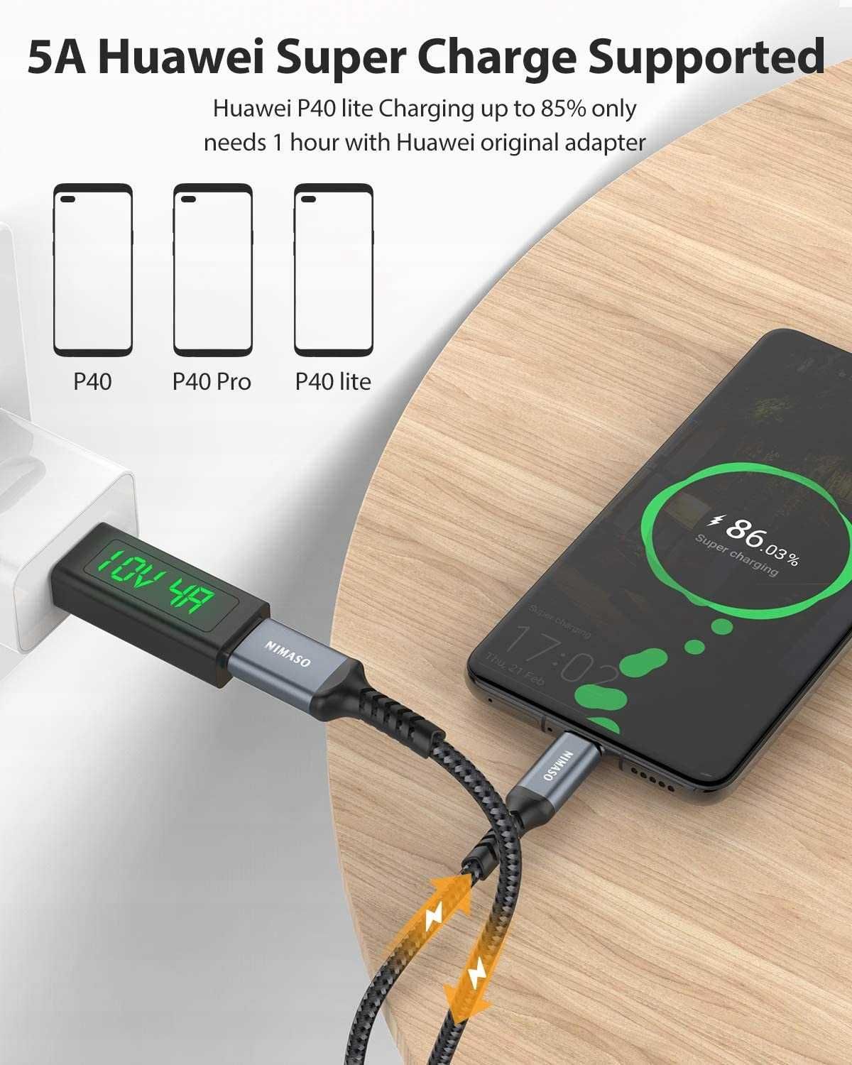 Kabel do Ładowania USB - USB-C SuperCharge 40W SCP FCP 2m+1m Szary