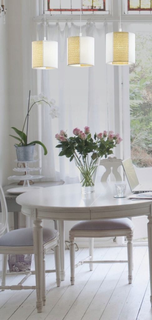 Lampa Wisząca Boho Biała 3 Klosze Abażury Eglo Arnhem 3 Punkty