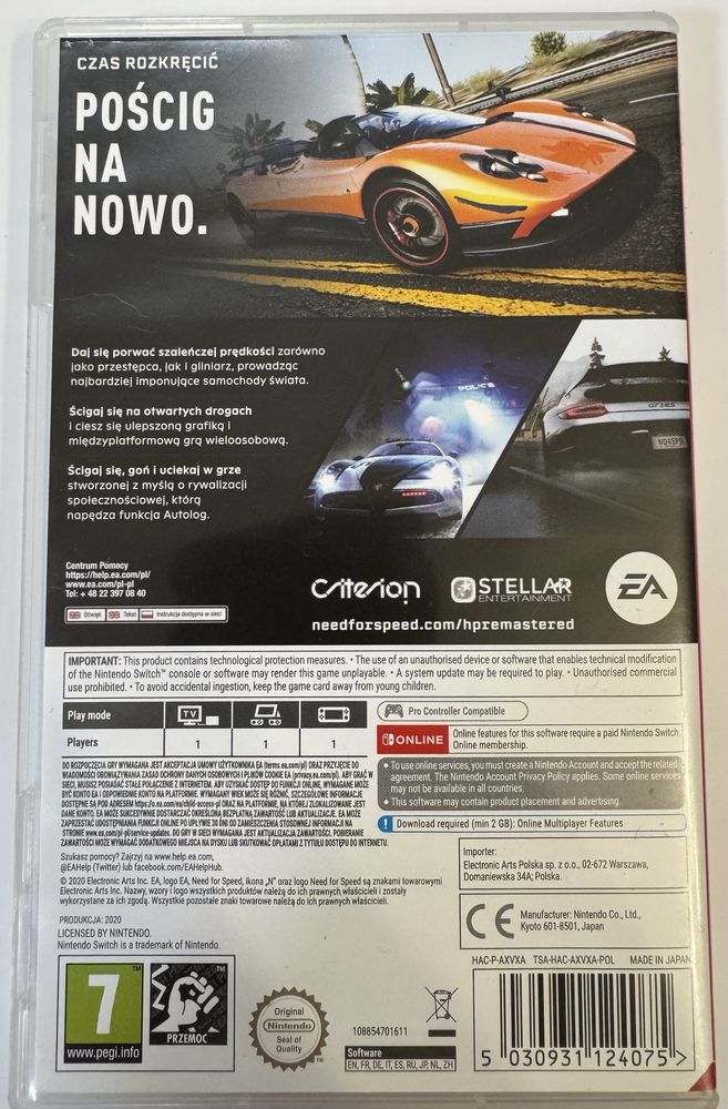 Need for Speed: Hot Pursuit Remastered gra na konsolę Nintendo Switch
