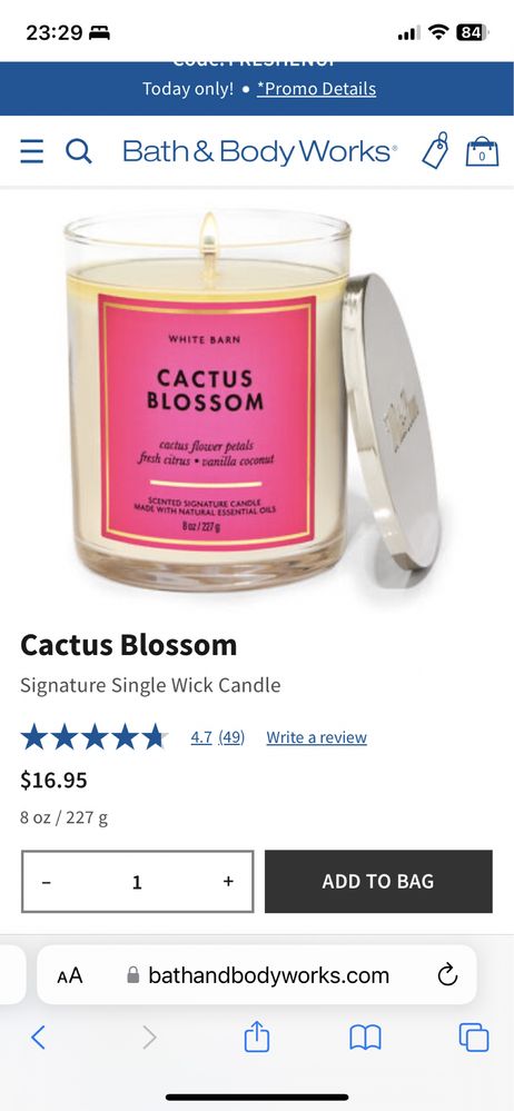 Свічка парфумована Cactus Blossom від BBW