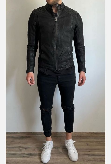 Nowa skorzana kurtka Tigha Young Poets IVAN NERO BUFFED L czarna bord