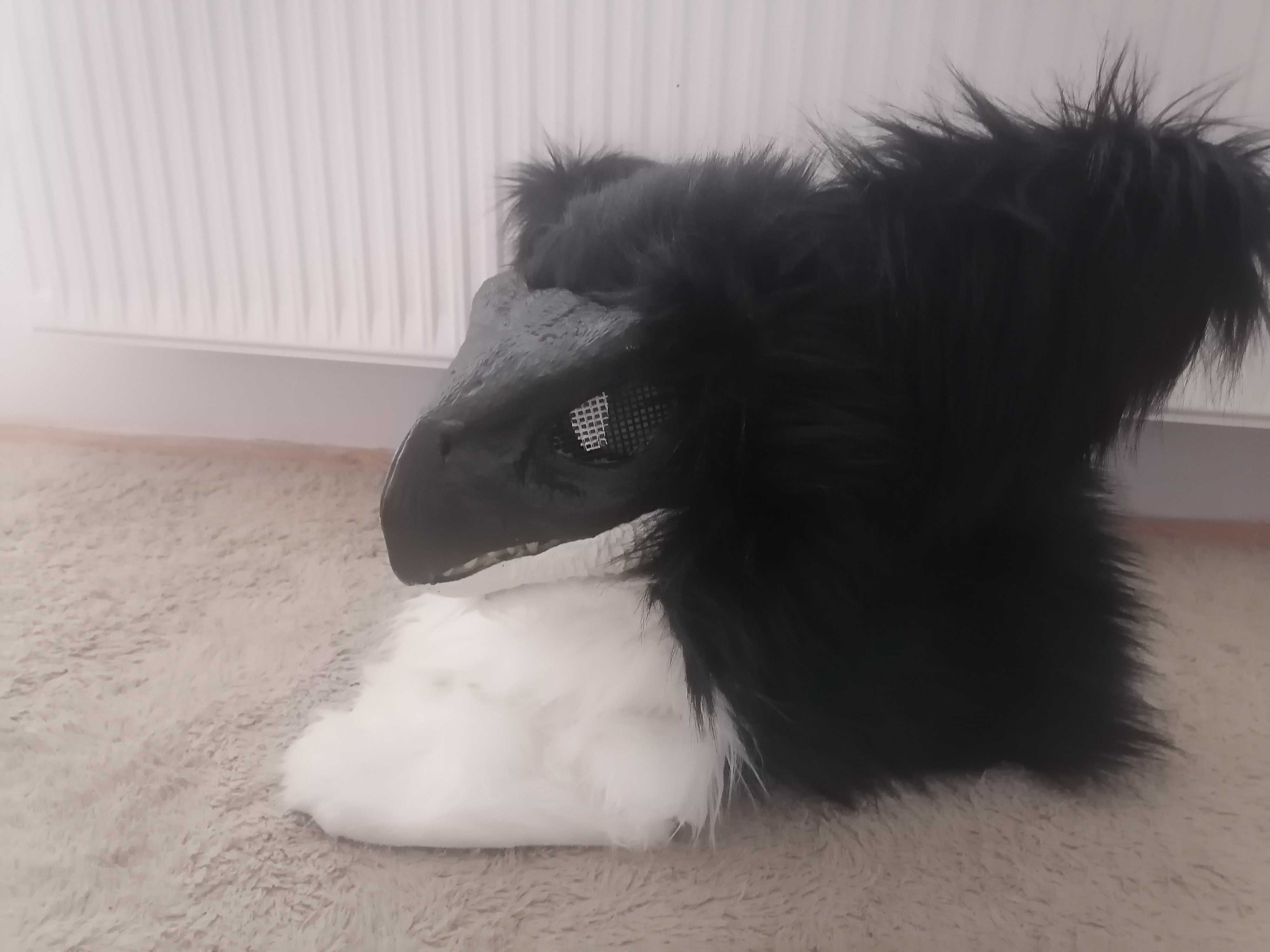 Dino maska/fursuit, ogon, skrawki futra, pianka tapicerska