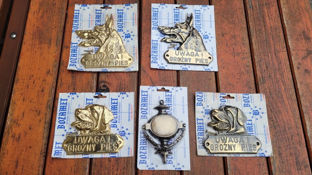 Tabliczka Tablica Mosiężna UWAGA ZŁY GROŹNY PIES Ozdobna Duża owczarek