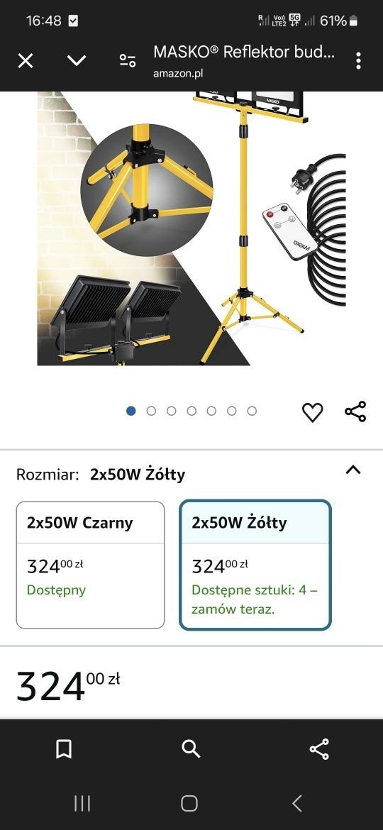 MASKO Reflektor Budowlany LED Ze Statywem Podwójny 2x50 W + PILOT
