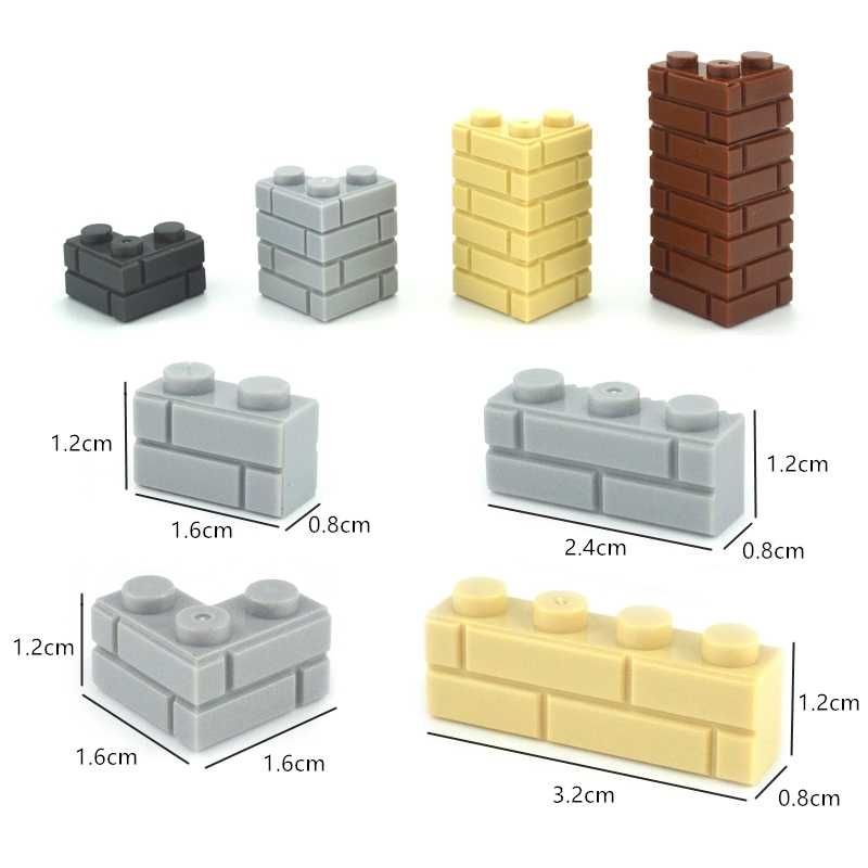 Кубик 1х4, 1х2 і кут 90, для Лего