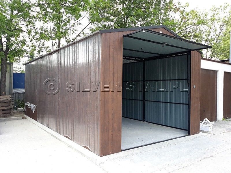 Silver Stal - Graż Blaszany 4x8 drewnopodobny z dachem dwuspadowym