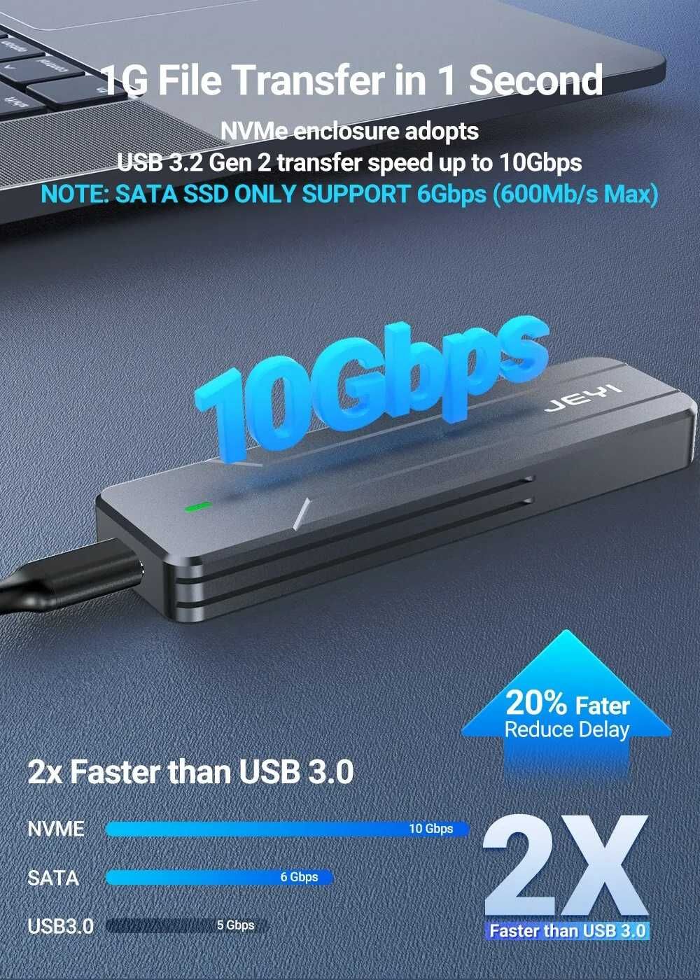 Внешний адаптер JEYI M.2 NVMe 2280 PCIe SSD to USB 3.2 Gray карман