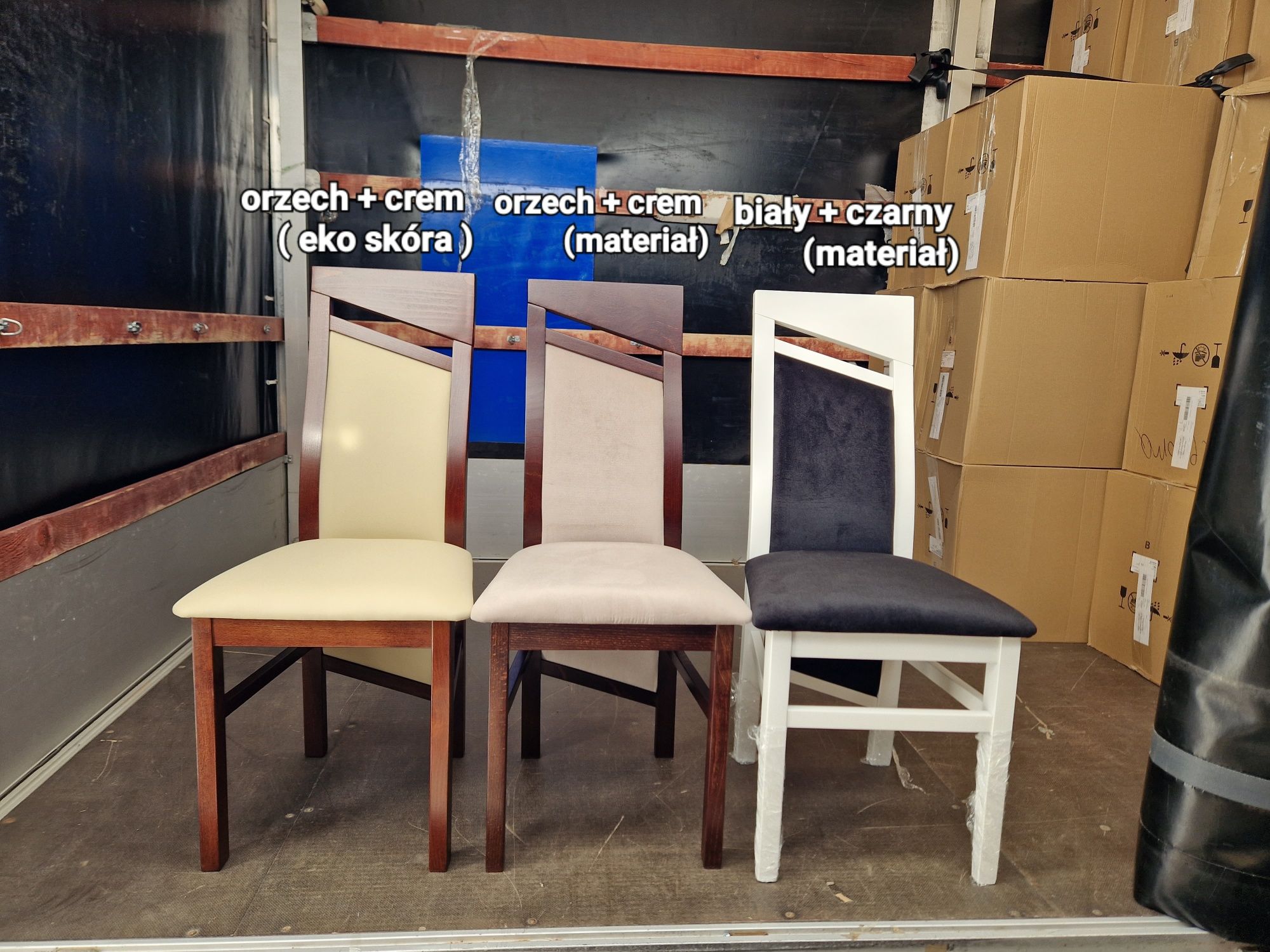 Nowe: Stół 80x160/200 + 6 krzeseł SKOS, orzech i biały,  dostawa PL