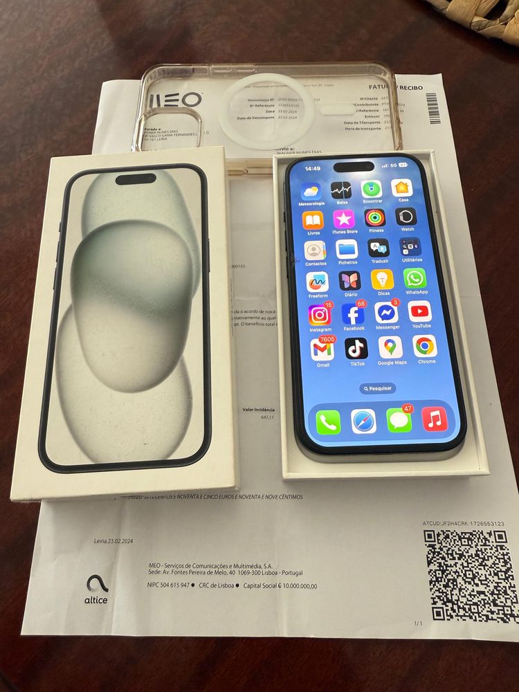 iPhone 15 128GB – Desbloqueado + Caixa + Fatura