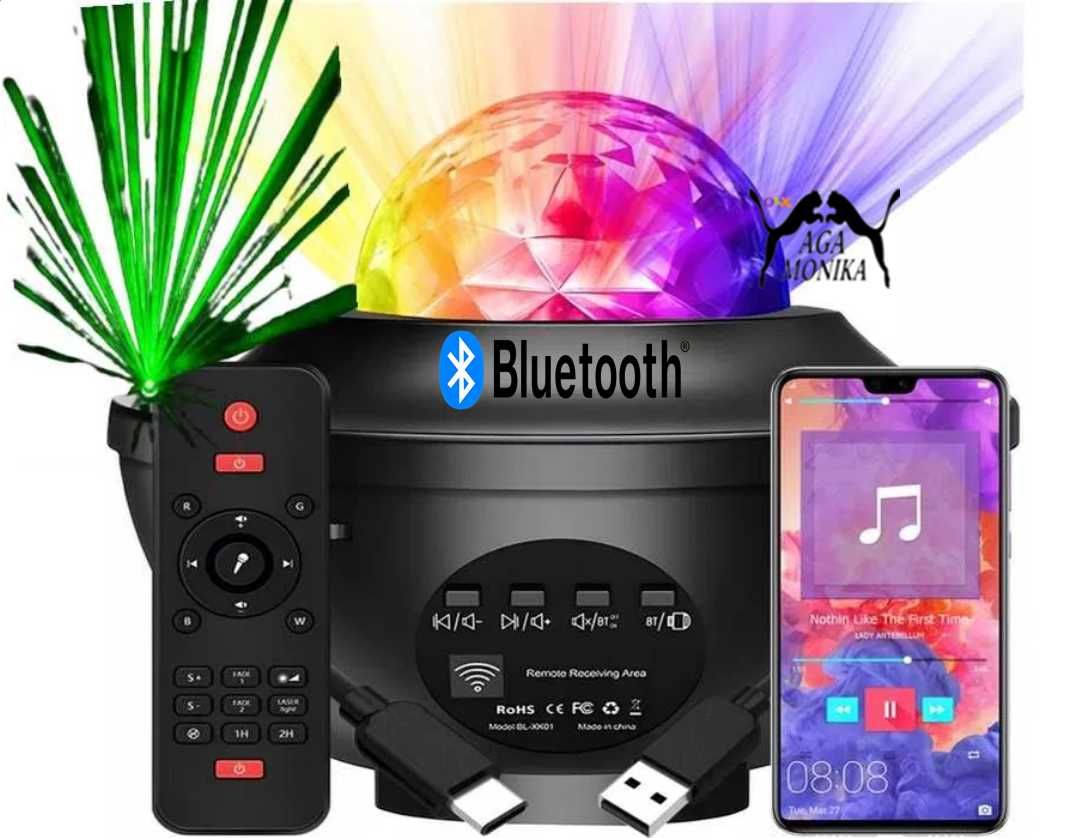 Projektor Laser Led RGB Disco Niebo Gwiazd Głośnik Bluetooth Pilot