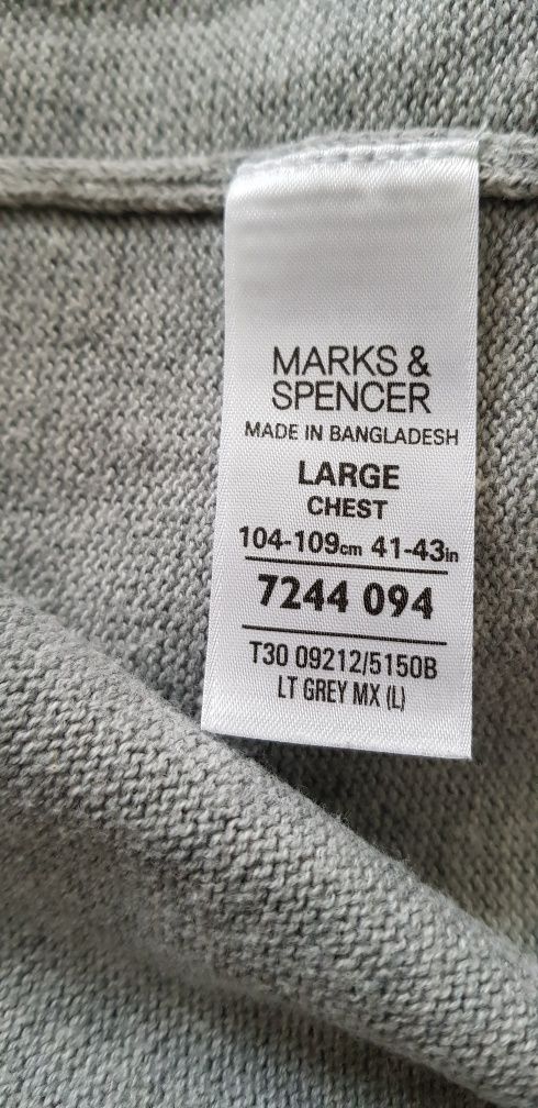 Męski sweter marki Marks and Spencer rozmiar EUR L szary popiel