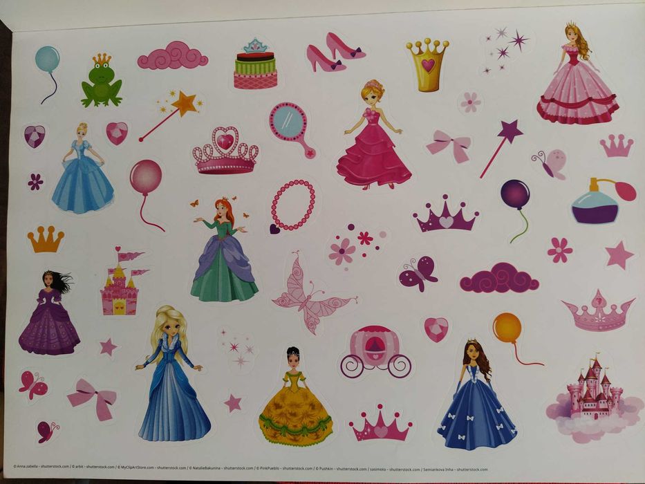 Bloco c/ 16 posters tam.A3 p/ colorir + autocolantes Princesas