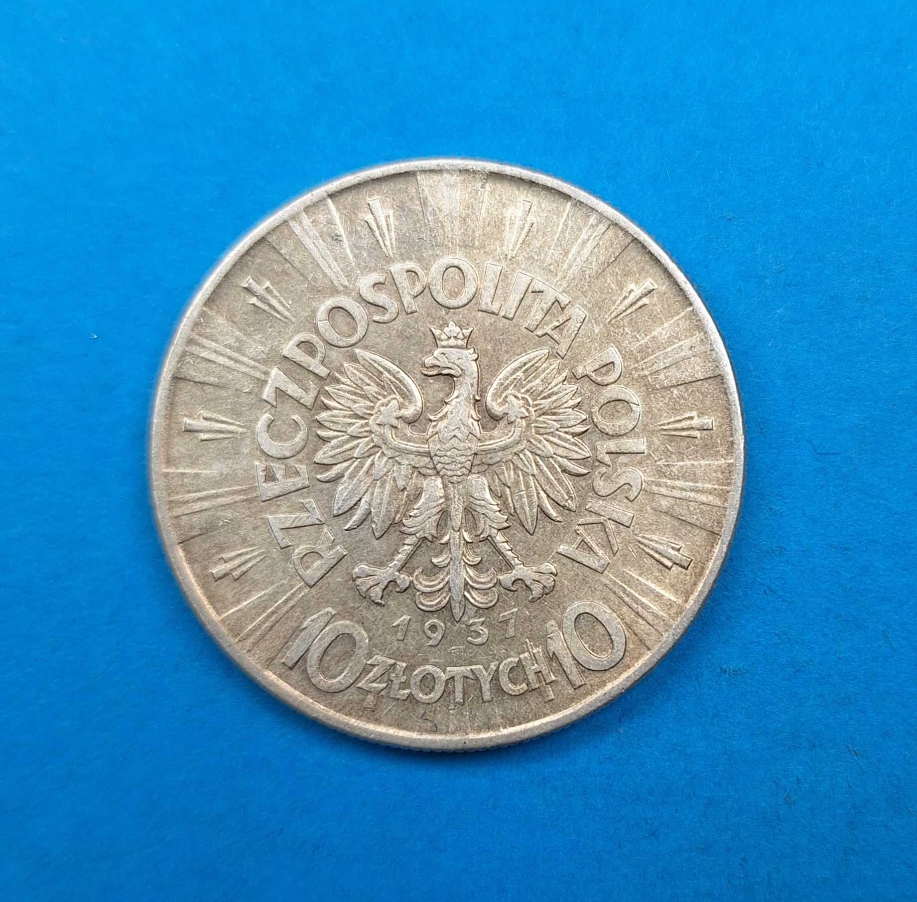 Polska 10zł rok 1937, Józef Piłsudski, dobry stan, srebro 0,750