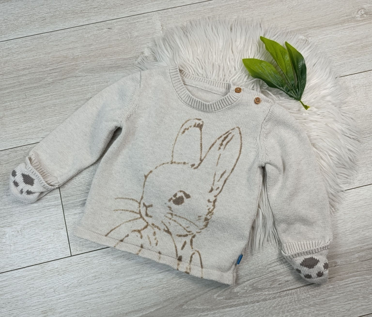 Sweter Beżowy Królik Wielkanoc Dziecko M&S 83 cm
