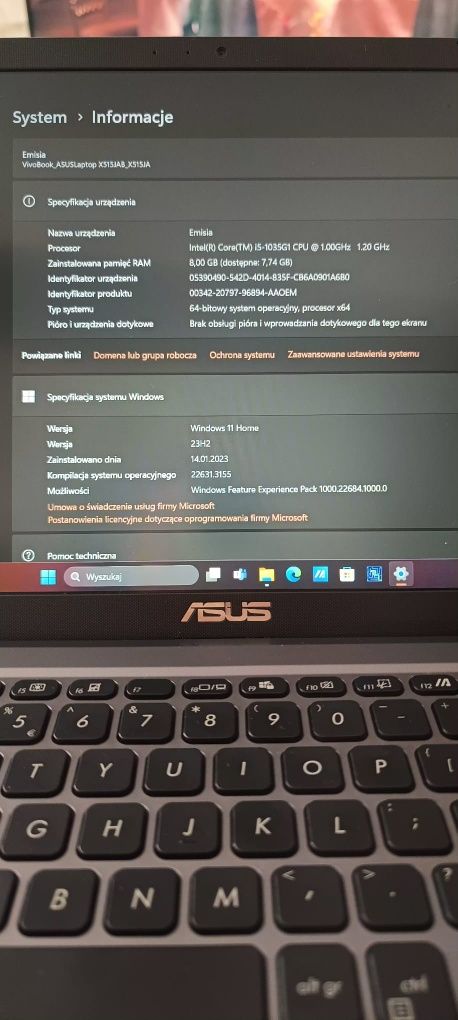 Laptop ASUS X515JA-BQ2104W 15.6" IPS i5-1035G1 8GB RAM 512GB SSD Windo