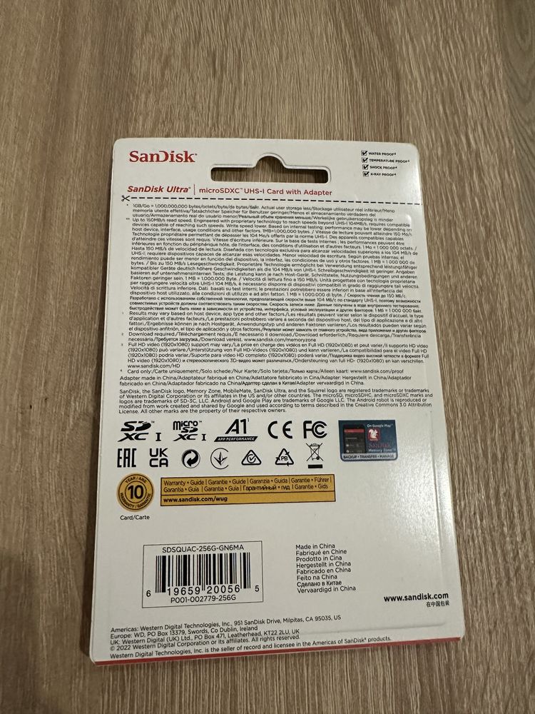 MicroSDXC Sandisk Ultra 256 gb 150 mb/s карта памʼяті