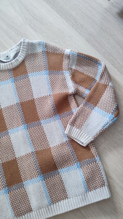 Świąteczny sweterek w kratę 100% bawełna H&M 122/128 Święta Wigilia