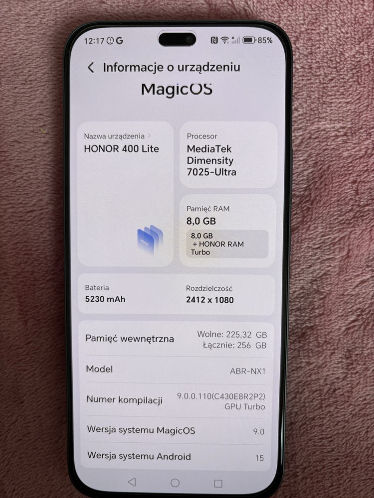 Honor 400 Lite Android telefon w kolorze czarnym
