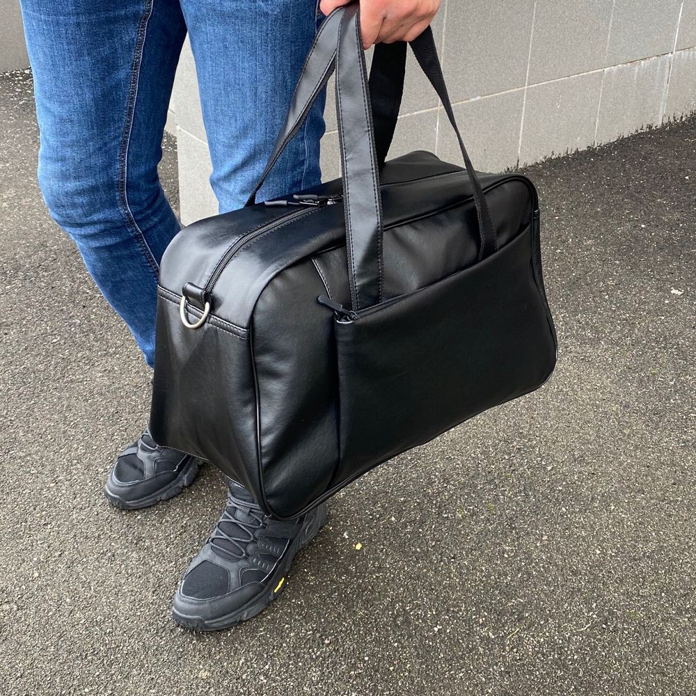 Мужская сумка, дорожная спортивная универсальная, экокожа черная