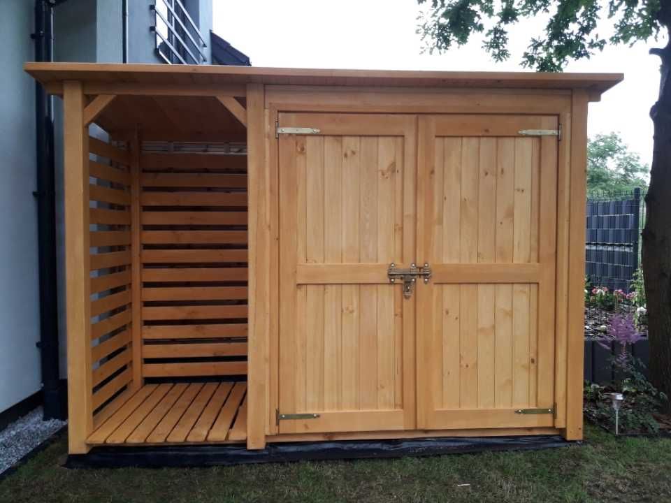 Drewutnia z domkiem narzędziowym ogrodowym 3 x 1,1m,wiata na drewno