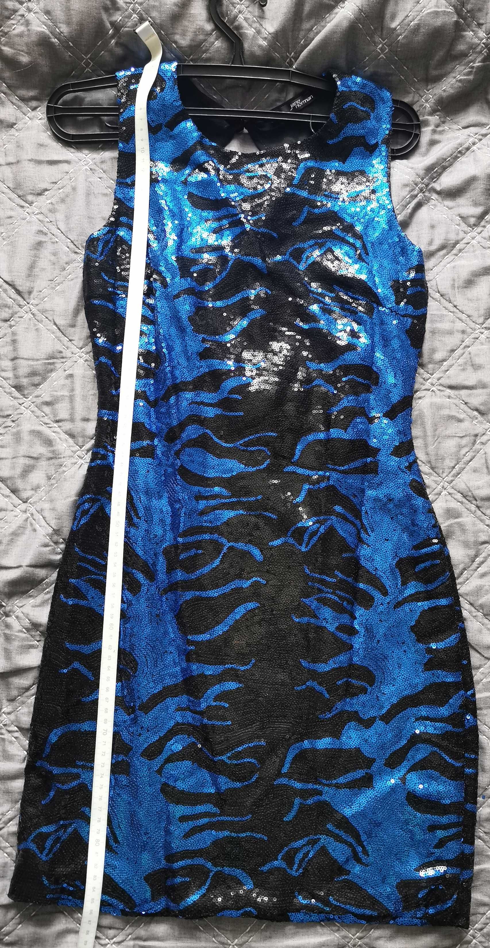 Czarno-niebieska sukienka w cekiny ,rozmiar 10 Jane Norman