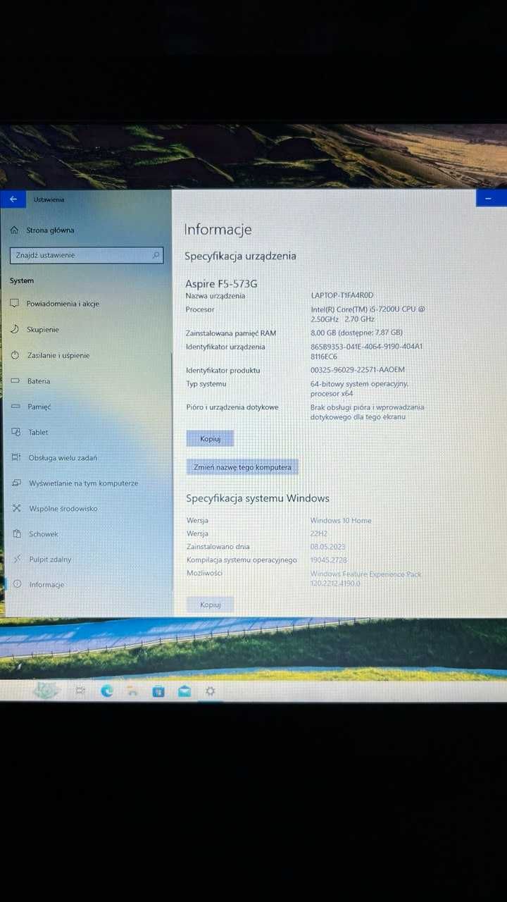 Sprzedam laptop Acer Aspire F5-573G