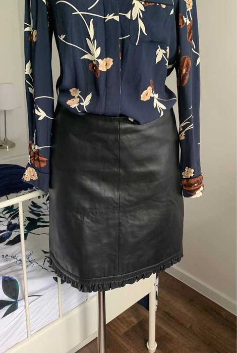 KOOKAI skórzana prosta spódnica minimalizm ze skóry naturalnej XL