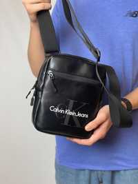 Мужская сумка мессенджер CalvinKlein через плечо из эко-кожи кож-зама