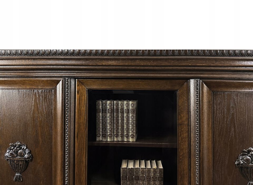 BIBLIOTEKA gabinetowa ANTYK WITRYNA szafa rzeźby z owocami 3 szuflady