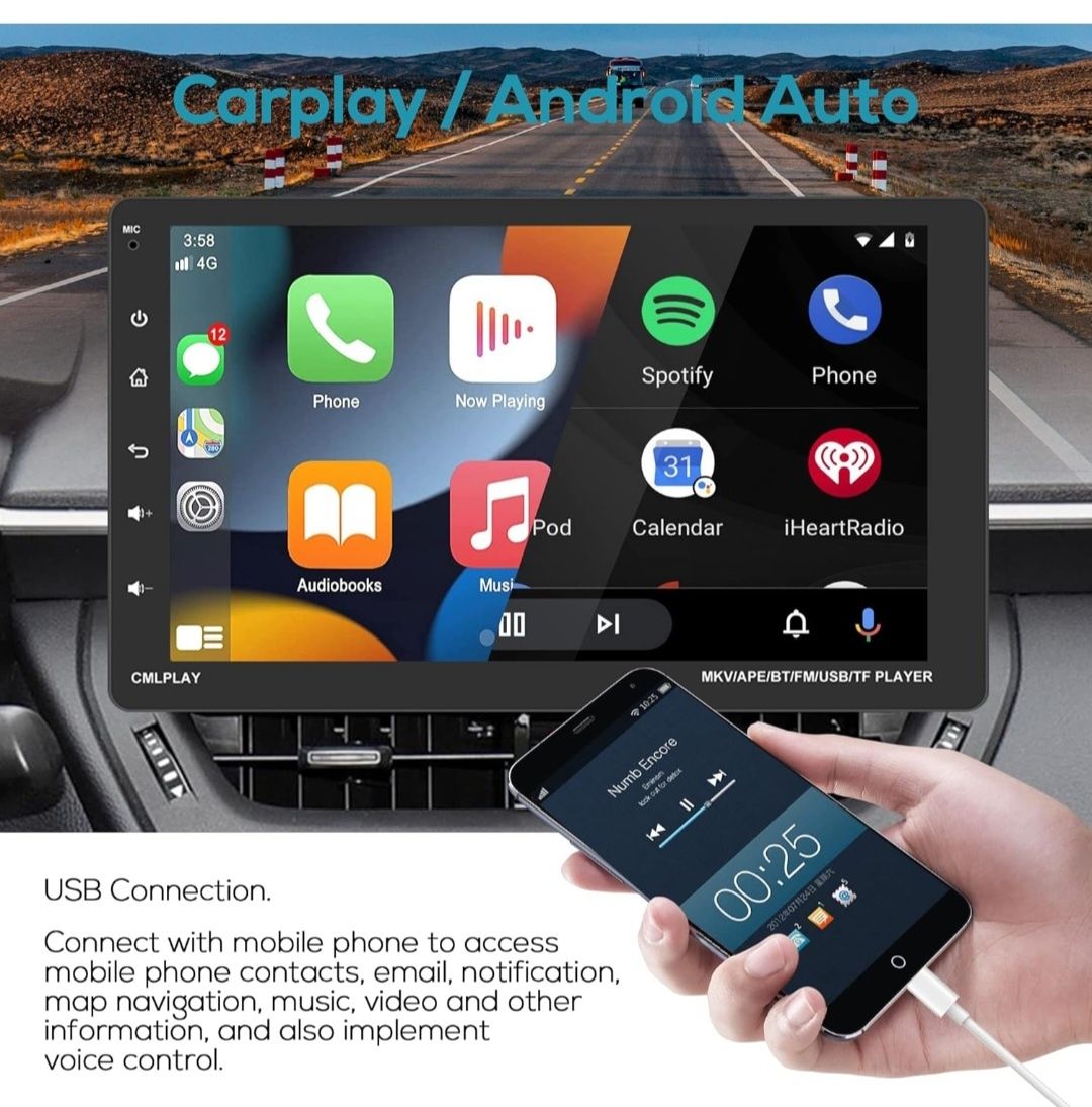 Radio Samochodowe 1 DIN Apple Carplay Android Auto radio 9 Calowe.