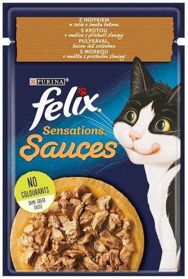 Pyszna karma dla kotów z indykiem w sosie bekonowym Felix Surprise 85g