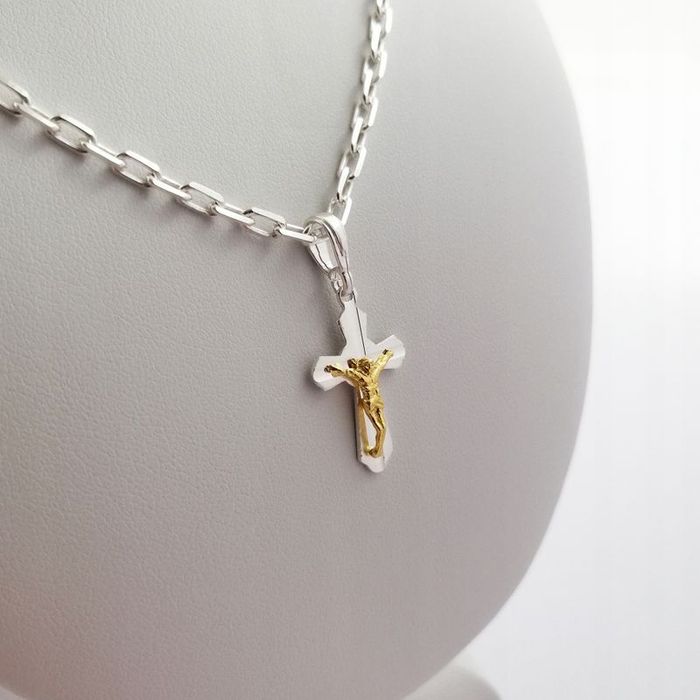 Srebrny Męski Łańcuszek Ankier + Zawieszka Krzyżyk 925 Prezent Bierzmo