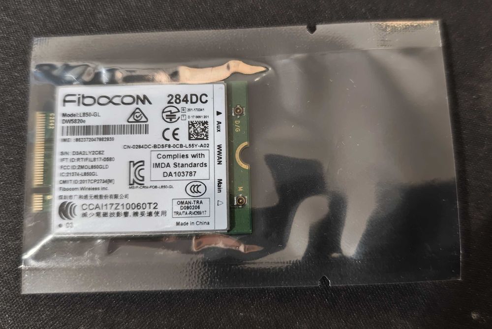 Chip WWAN - Fibocom L850-GL 4G LTE Cat9 + cabos de antena