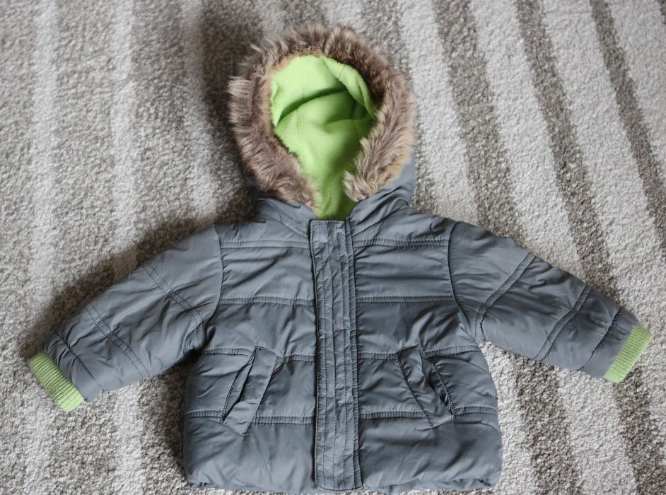 Szara Kurtka na polarku 68 zima, kombinezon, futerko (zara,h&m),)